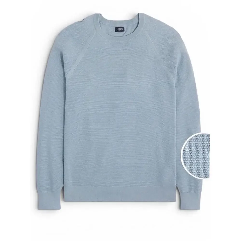 J.Crew Textured Cotton Crewneck Sweater Heather Light Blue NWT Sz Medium Knit